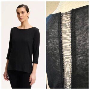 Sz M Majestic Paris Black Linen L/S Shirt with Chain Detail on Back